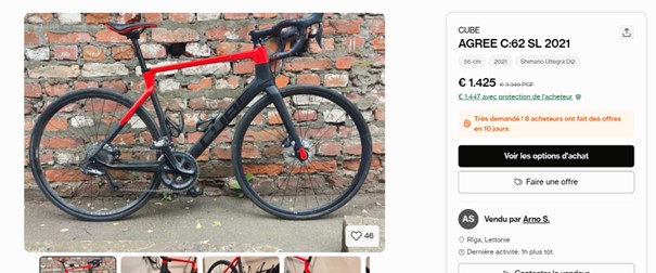 Cube Agree C:62, vélo de route carbone occasion moins de 1500€